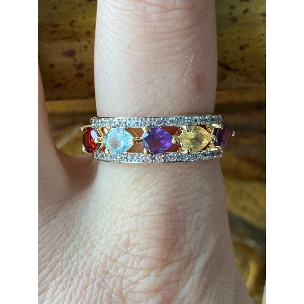 Natural Multi Gemstone Sterling Silver Ring Size 8.75